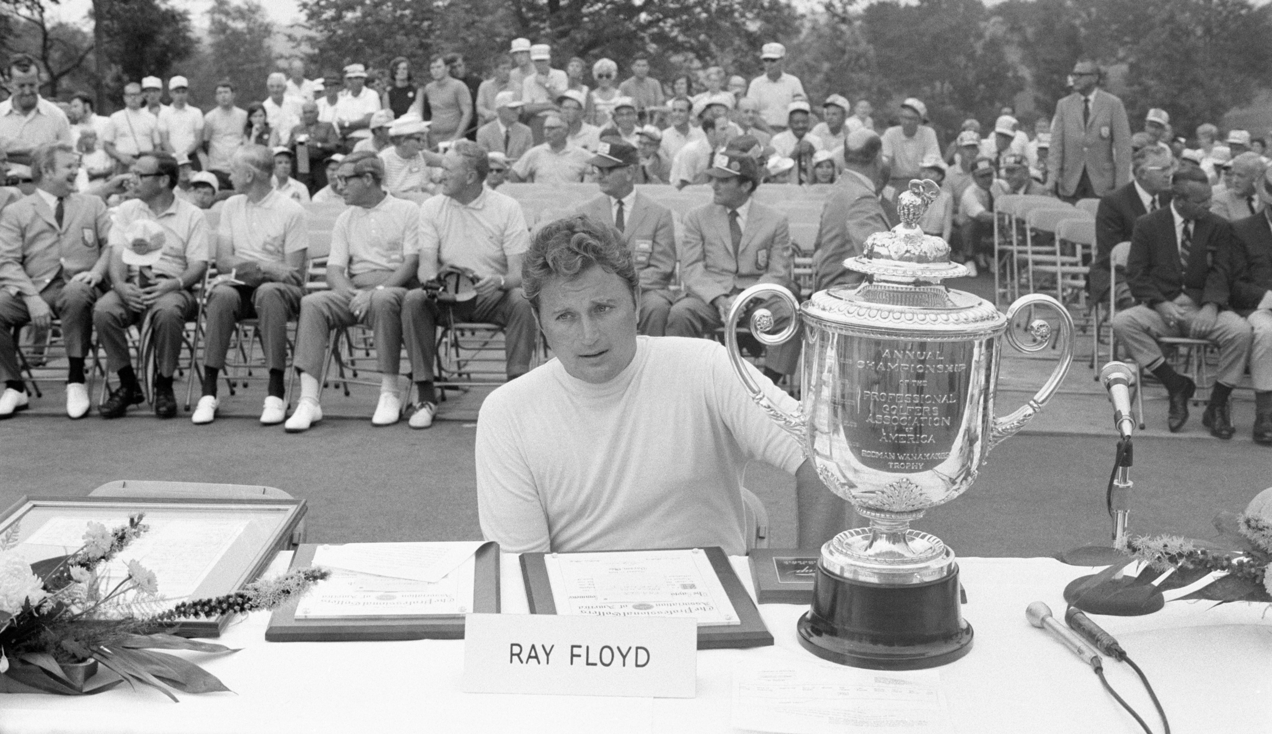 Raymond Floyd next to the PGA Championship trophy