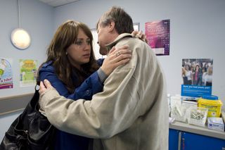 Roy hugs Maria at the hospital in Coronation Street 2009