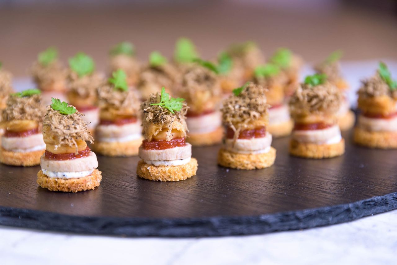 Caper &amp; Berry&#039;s chicken, truffle and chervil, the runner-up canapés from the 2018 competition.