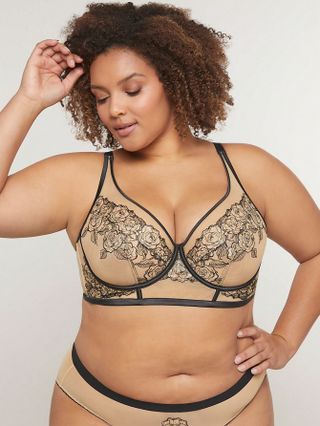 Plus Unlined Full Coverage Embroidery Lace Lounge Bra