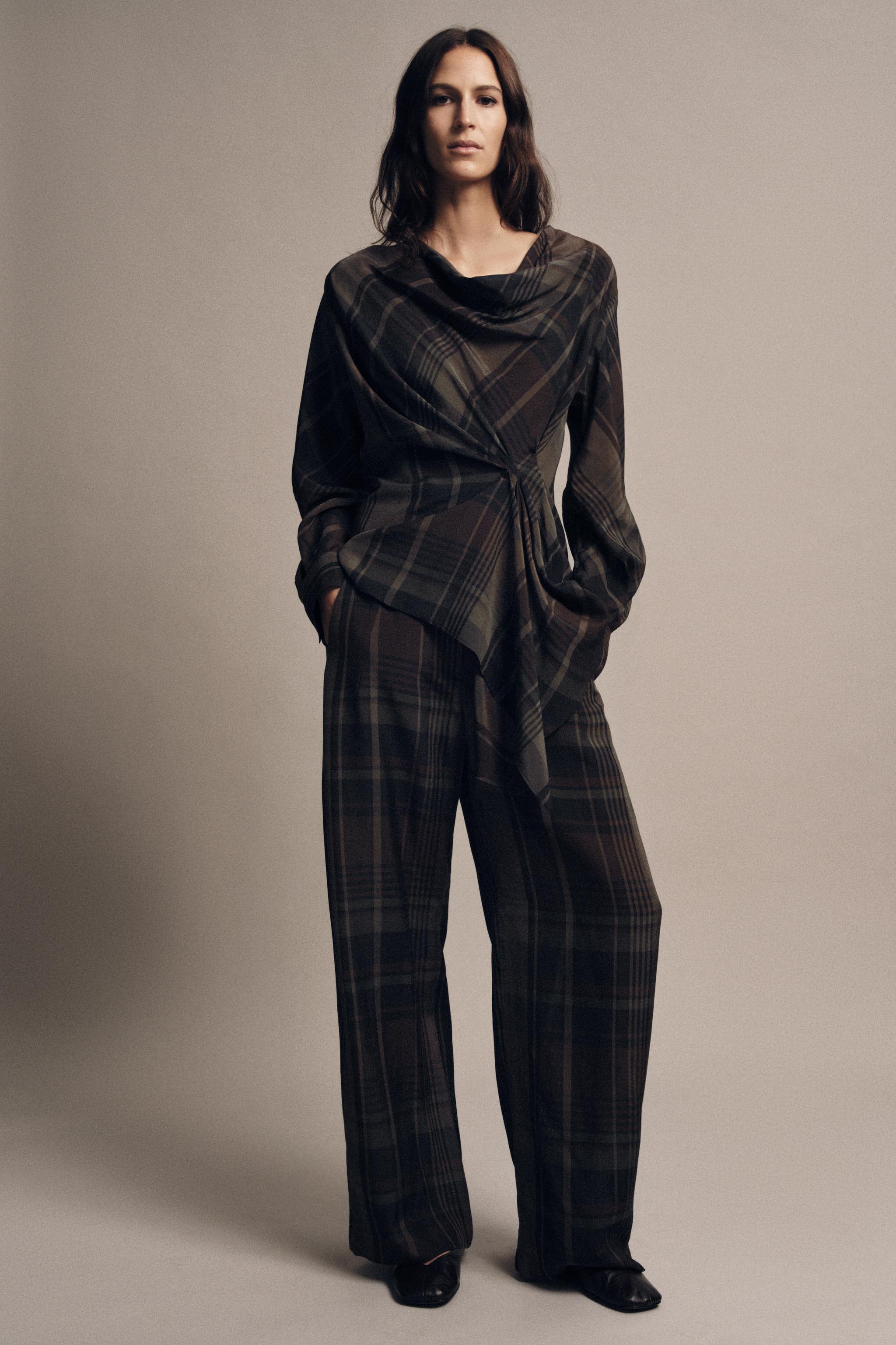 Zw Collection Plaid Draped Top