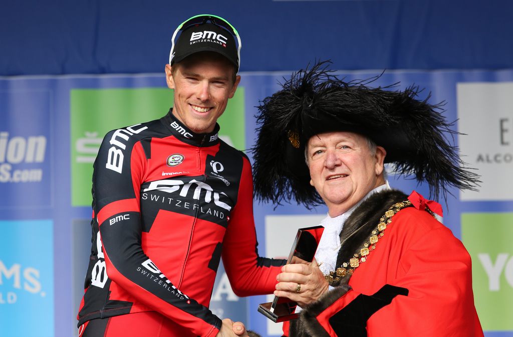 Stage winner Rohan Dennis (BMC) is presented with his prize