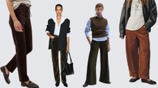 Four models wearing cord trousers