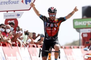 Damiano Caruso (Bahrain Victorious) celebrates win on stage 9 of the Vuelta a España