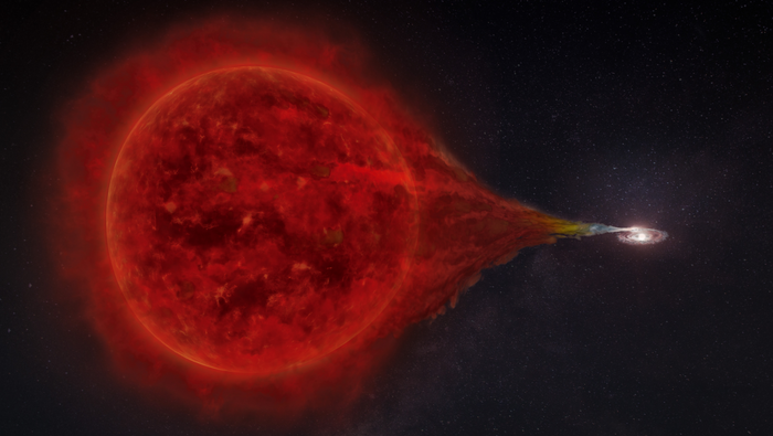 An artist&#039;s depiction of the recurrent nova system RS Ophiuchi.