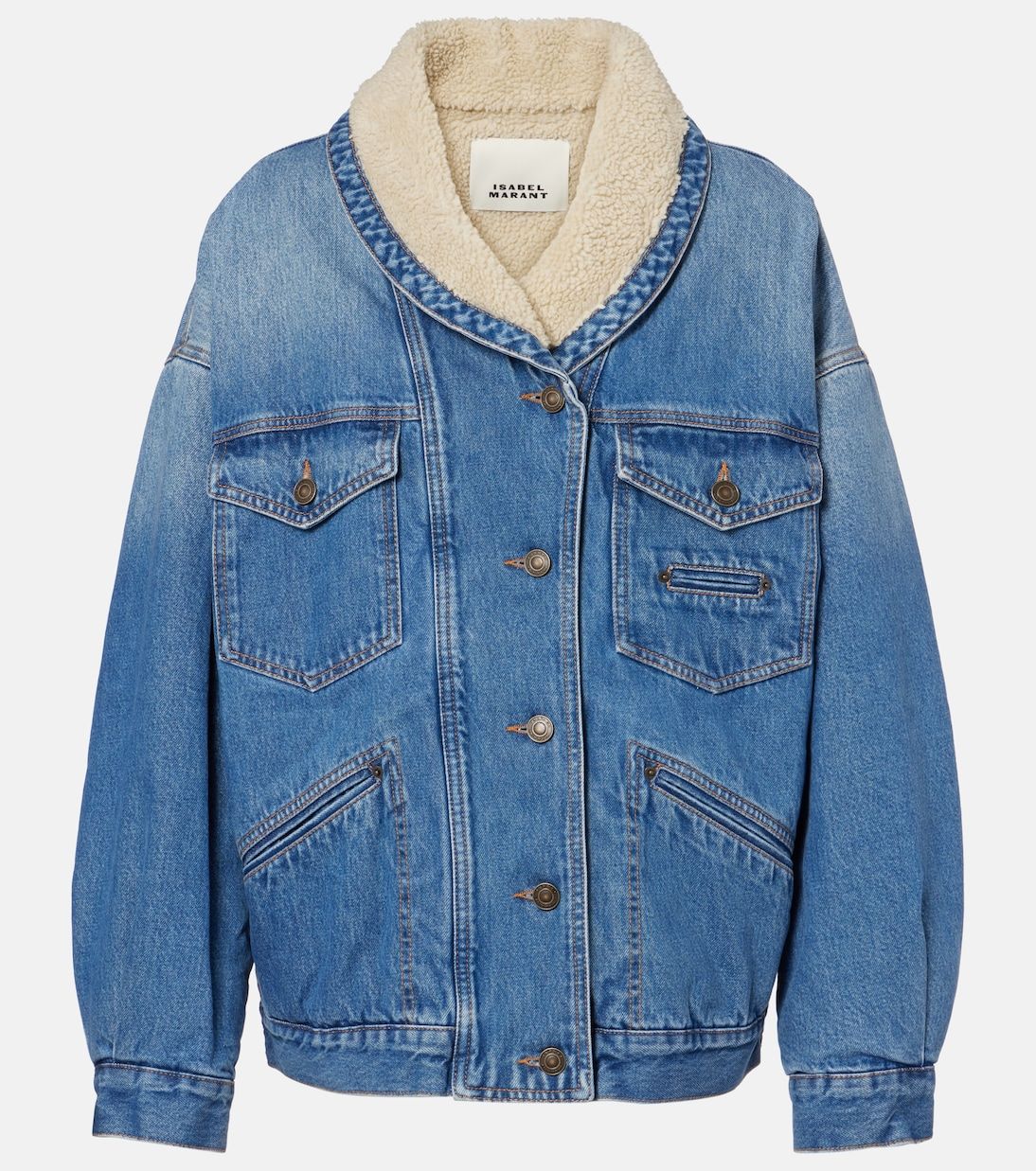 Pimia Faux Shearling-Trimmed Denim Jacket
