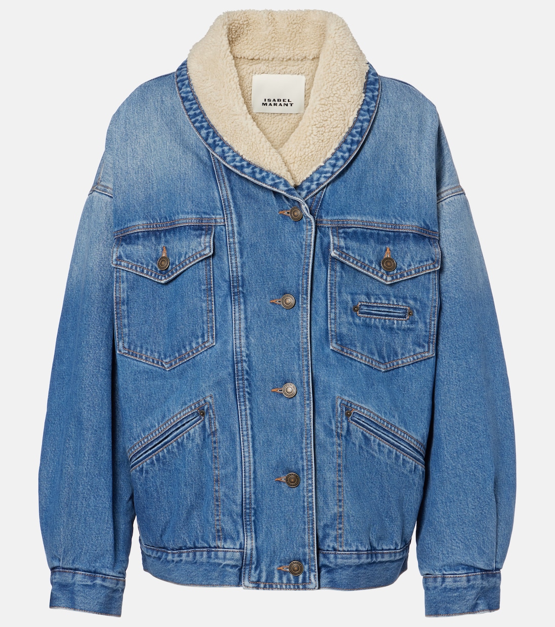 Pimia Faux Shearling-Trimmed Denim Jacket