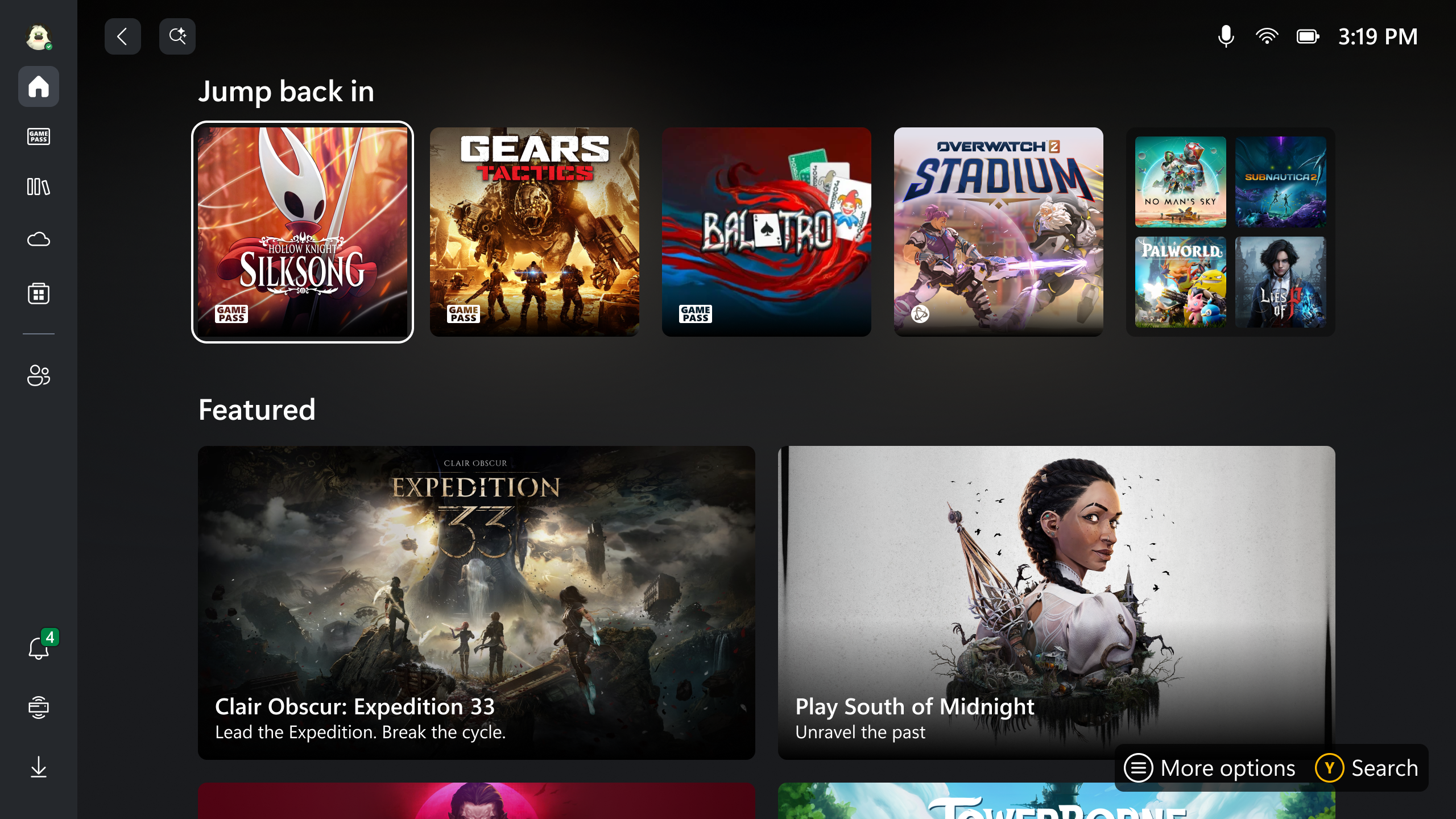 UI on the Asus ROG Xbox Ally and Ally X