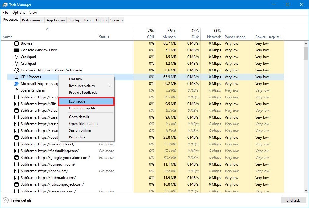 Task Manager Eco mode option