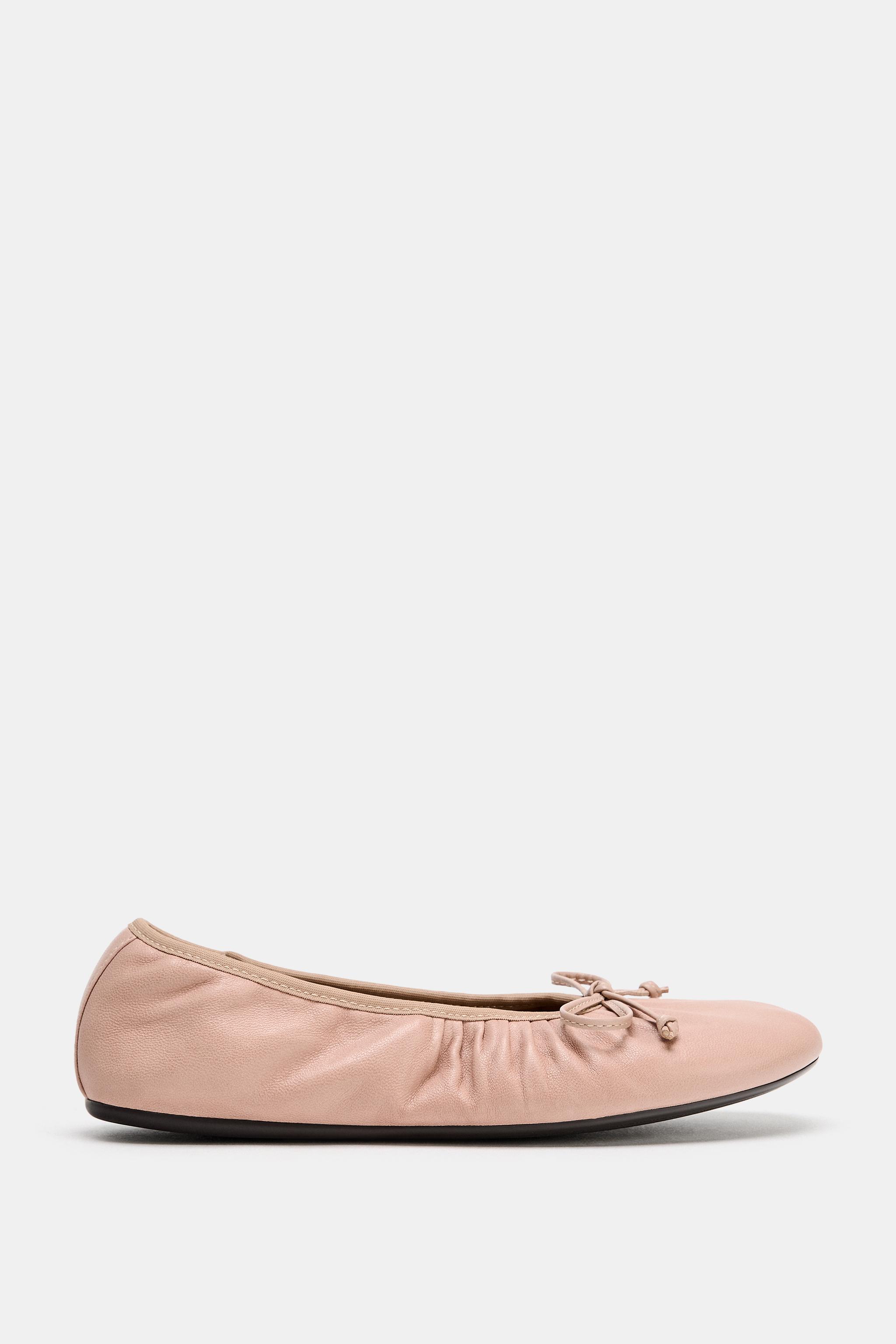 Gathered Leather Ballet Flats