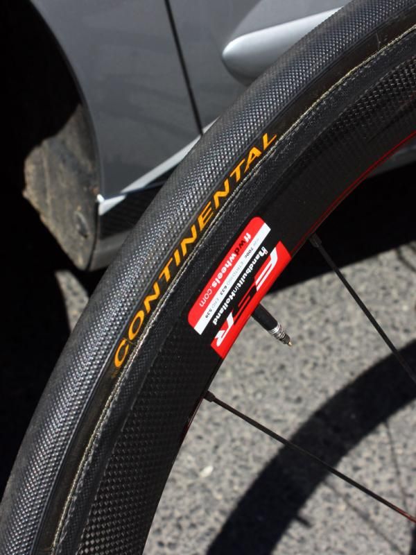 Continental tubulars are mounted to FFWD carbon rims on the Quick Step team bikes.