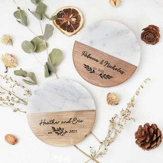 personalized marble and wood coasters