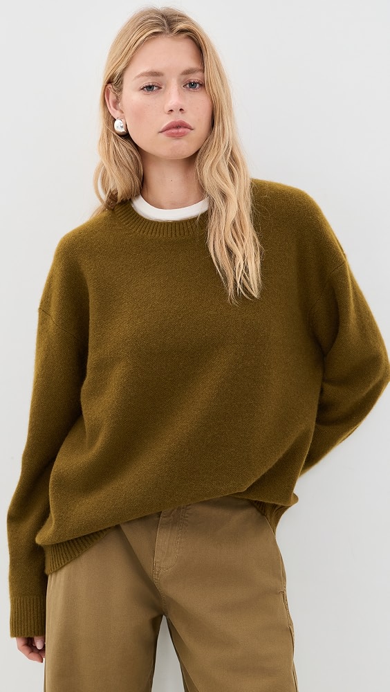 Boiled Cashmere Crew - Moss Ochre