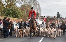 Huntsman Guy Allman leads the way through Winslow High Street in his first season hunting the Bicester with Whaddon Chase hounds