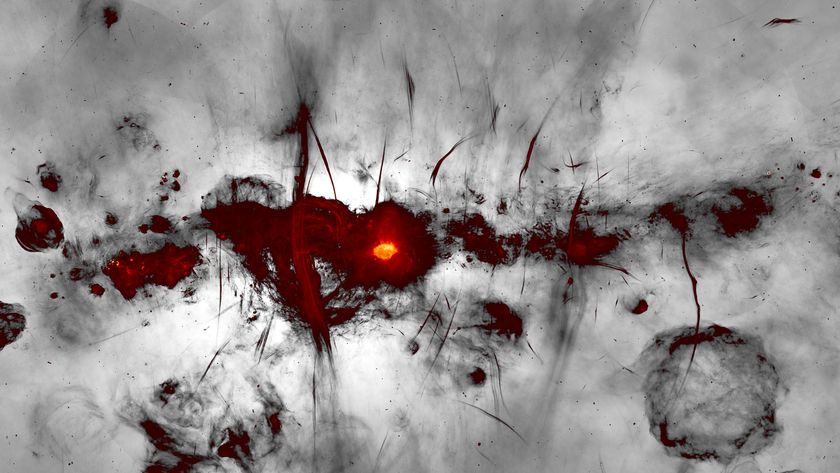 an abstract image with a black and white background, and red, glowing scratchy shapes in the middle