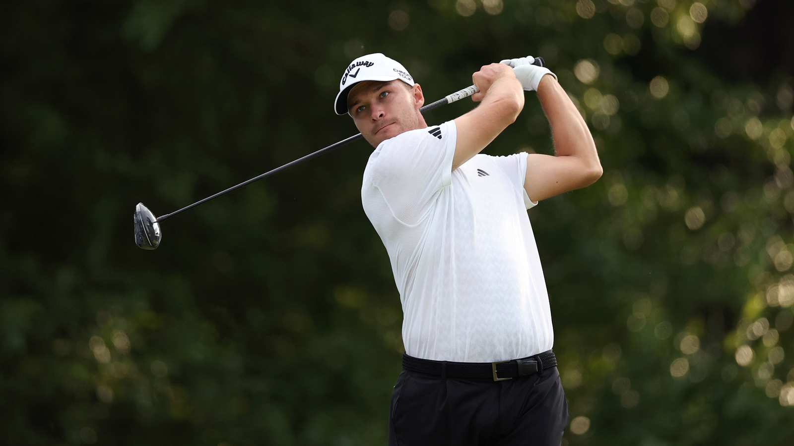 Rasmus Hojgaard hits a driver off the tee