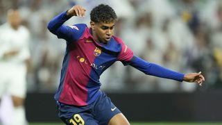 Lamine Yamal right winger of Barcelona and Spain during the La Liga match between Real Madrid CF and FC Barcelona at Estadio Santiago Bernabeu prior to the Barcelona vs Espanyol live stream