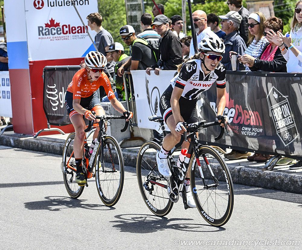 Leah Kirchmann (Team Sunweb) chases with Katherine Maine (Rally Cycling) on her wheel