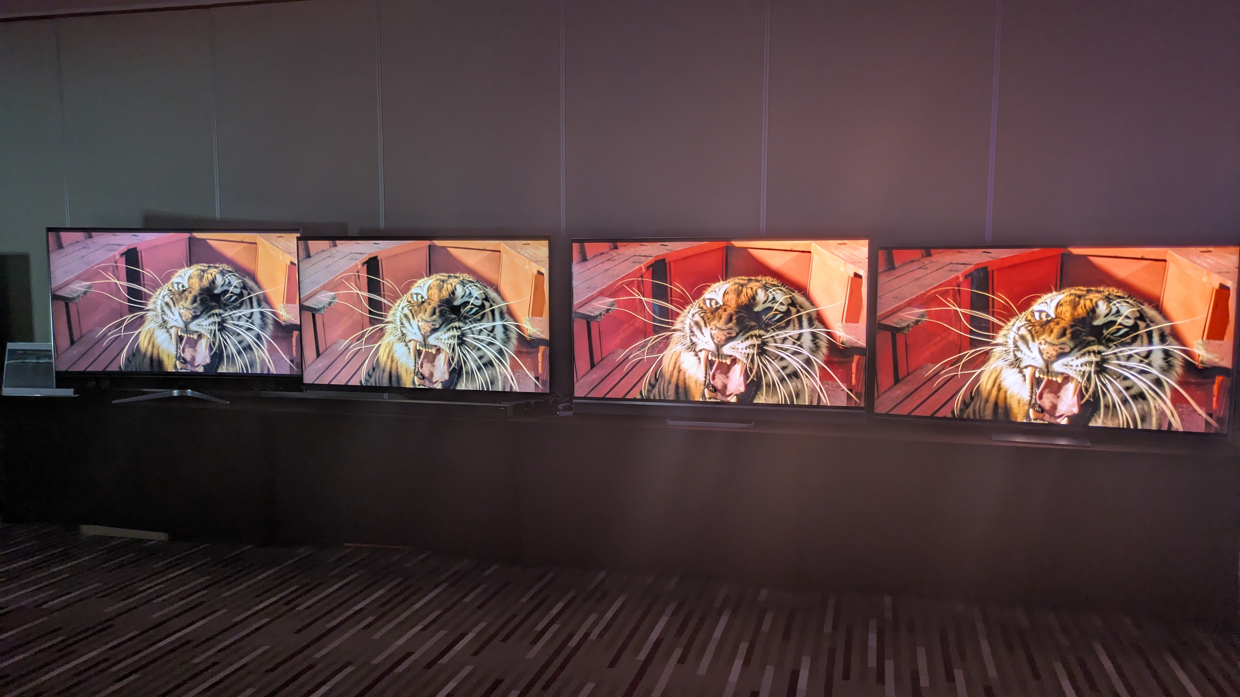 TCL TVs from 2016 - 2025 showing a scene with the tiger snarling from Life of Pi