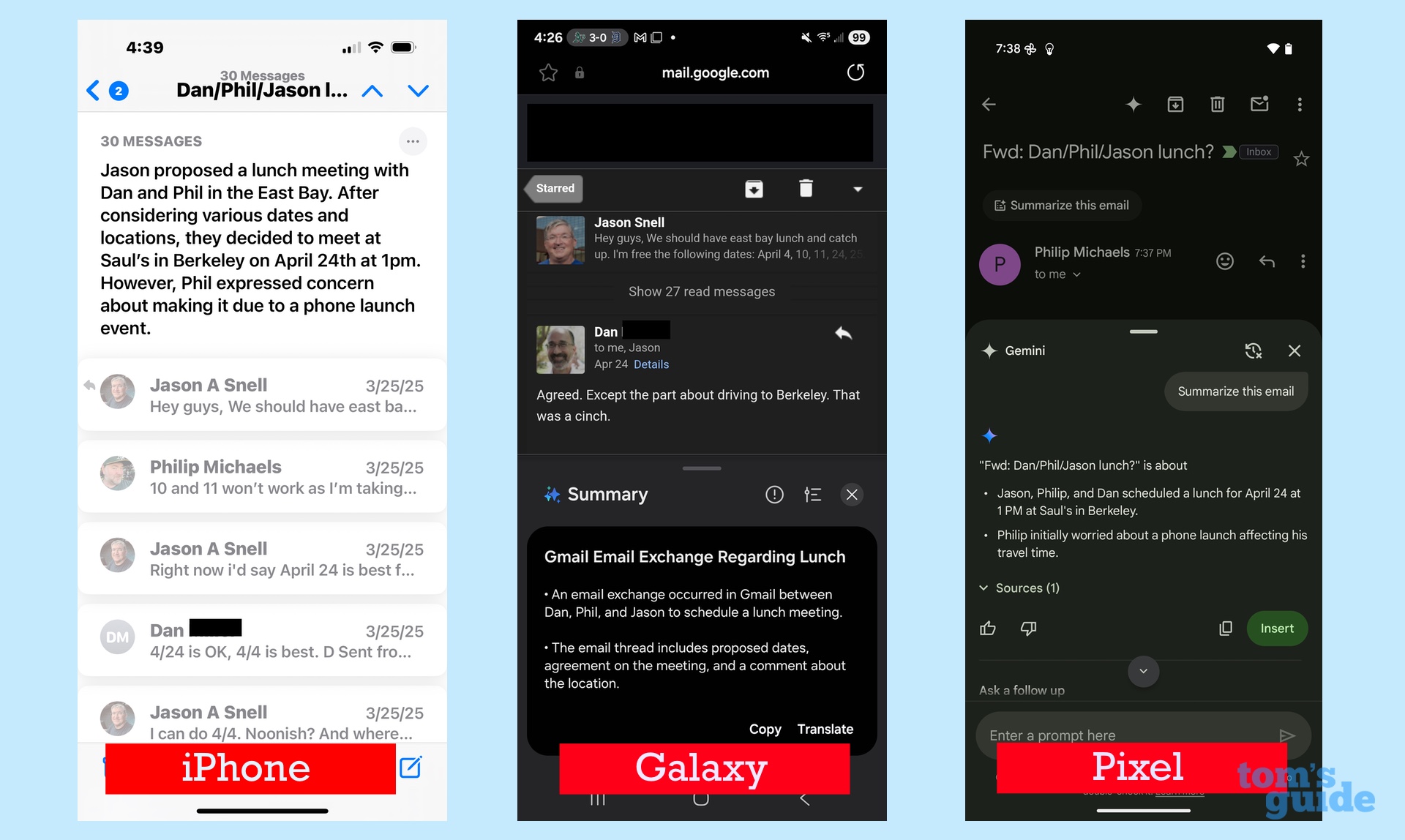 AI-generated email summaries in iPhone Galaxy and Pixel phones