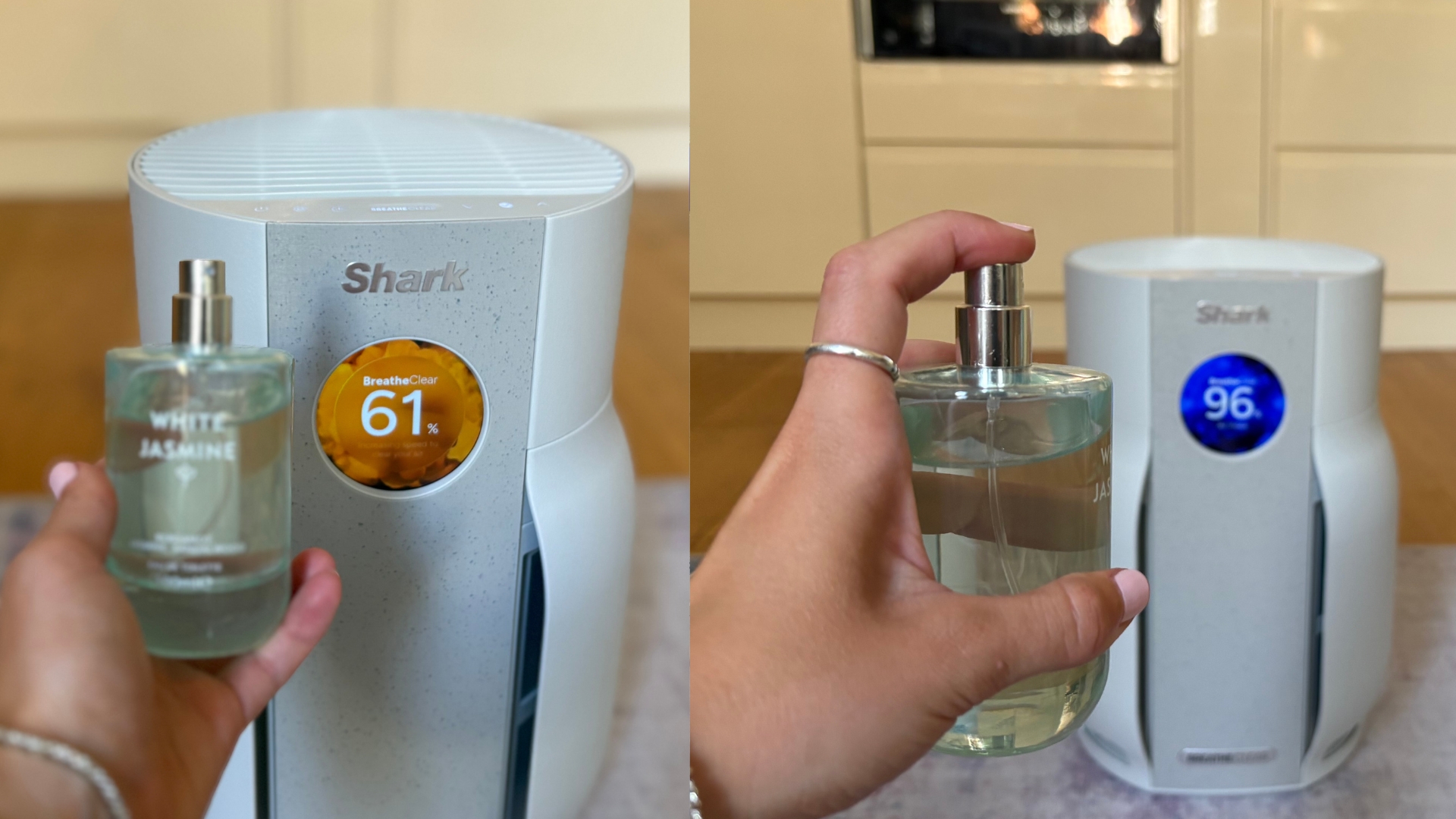Testing the Shark BreatheClear with NeverChange6 Air Purifier by showing its response to perfume