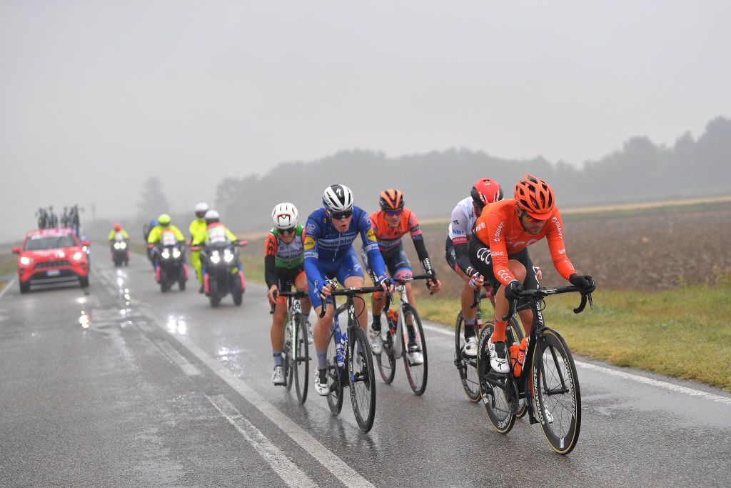The break of the day, including R&eacute;mi Cavagna (Deceuninck-QuickStep) and Joey Rosskopf (CCC Team)