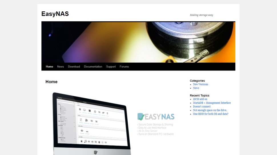Tangkapan layar situs web untuk EasyNAS
