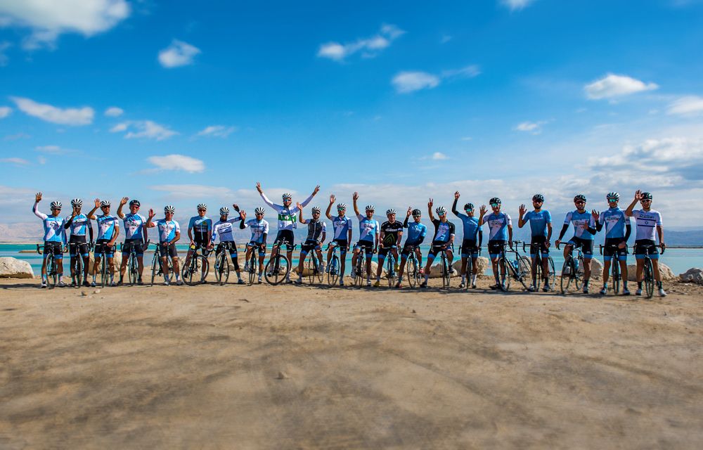 The Israel Cycling Academy gather at team camp in the Negev Desert