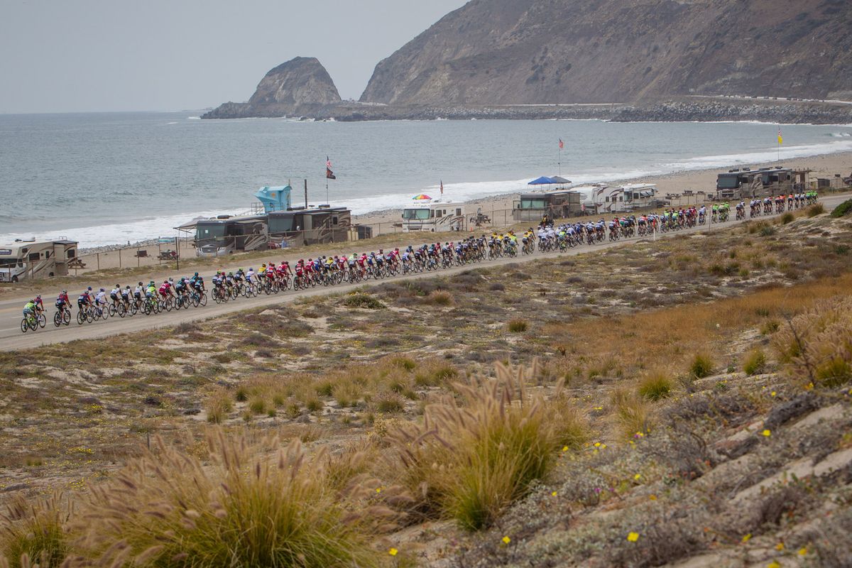 The peloton rode from Thousand Oaks up to the top of Gibraltar Road today