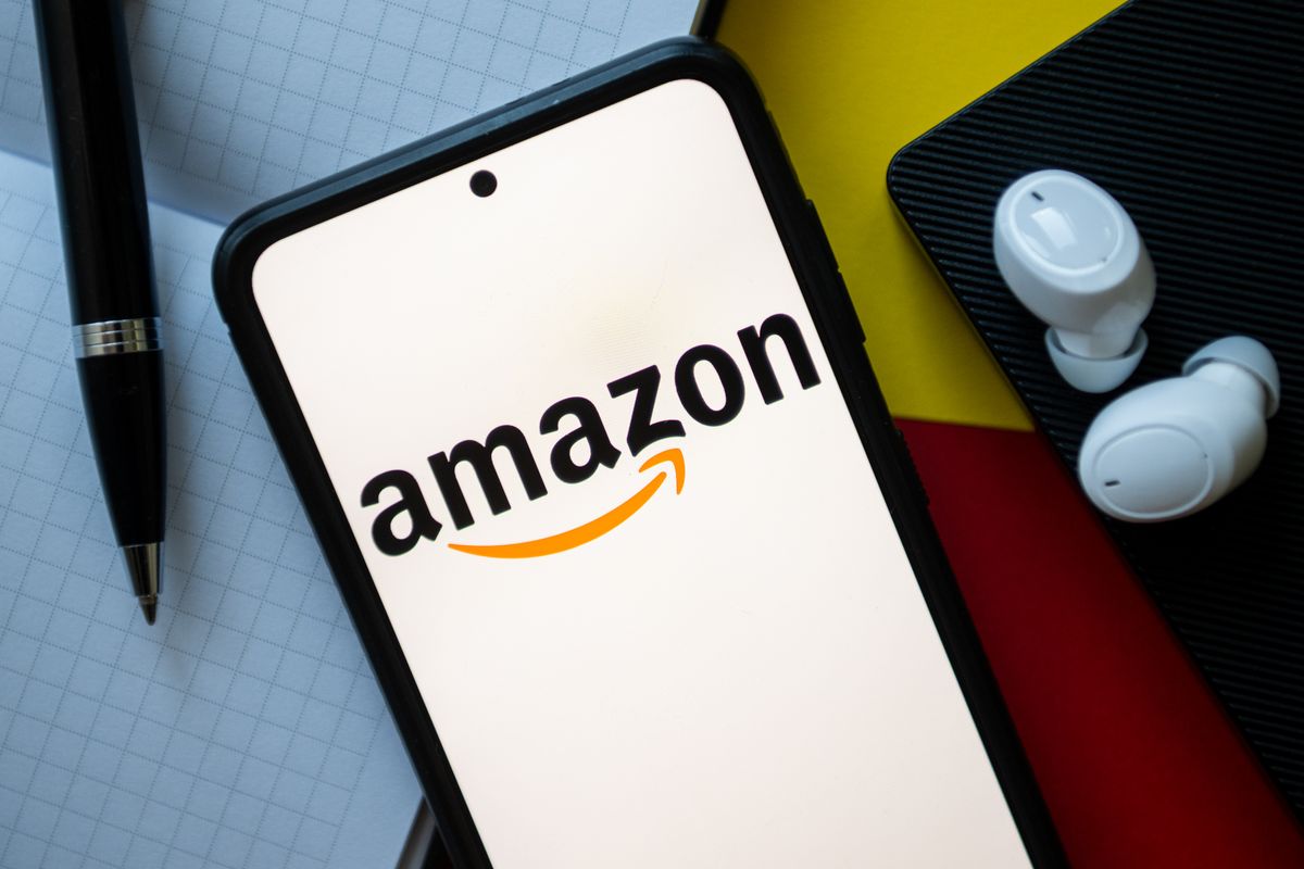 Amazon logo seen displayed on a smartphone