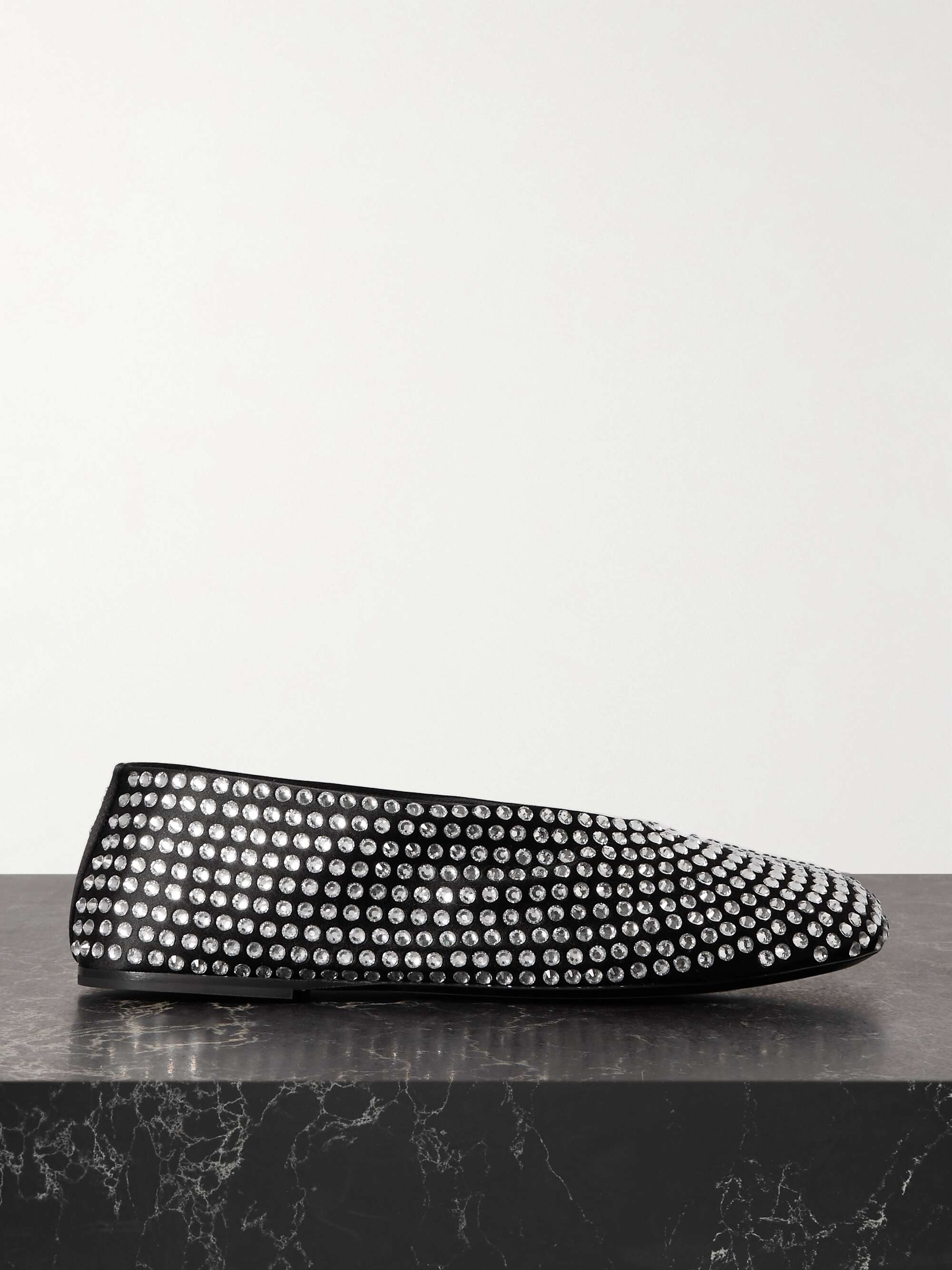 Marcy Crystal-Embellished Satin Ballet Flats