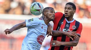 Nice defender Jean-Clair Todibo (right) in action against Brest in Ligue 1 in October 2023.