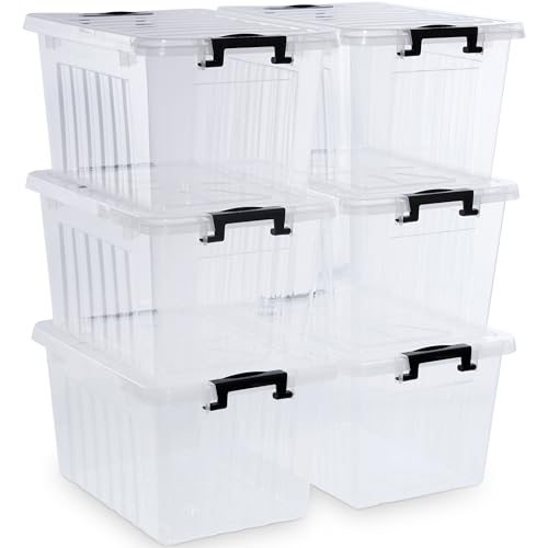 Citylife 22 Qt Clear Plastic Storage Bins With Lids Stackable and Nestable Storage Boxes With Lids Large Plastic Storage Containers for Garage, Closet, Kitchen, 6 Packs