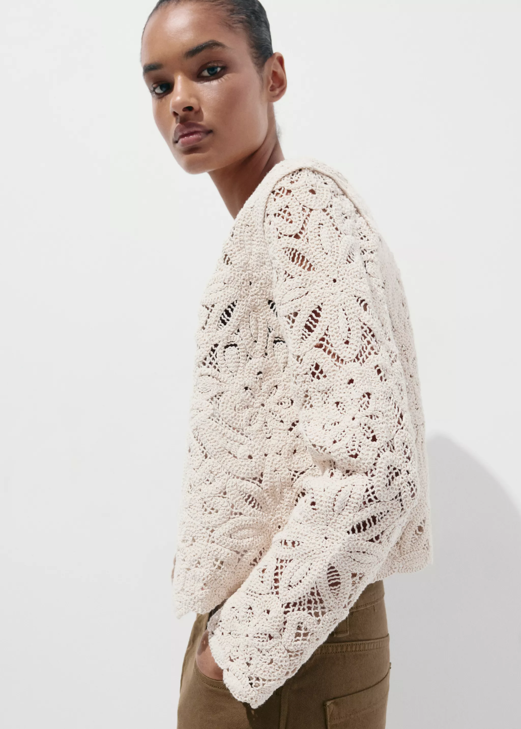 Knitted Jacket With Lace Details - Women | Mango Usa