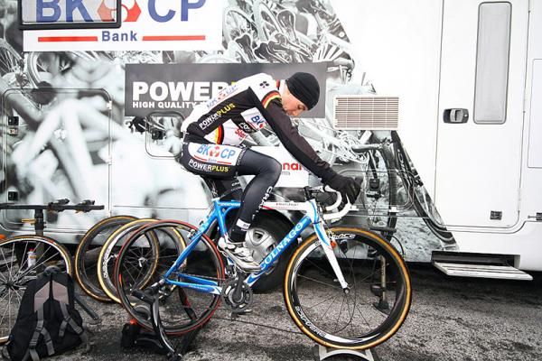 Philipp Walsleben (BKCP-Powerplus) warms up on a trainer