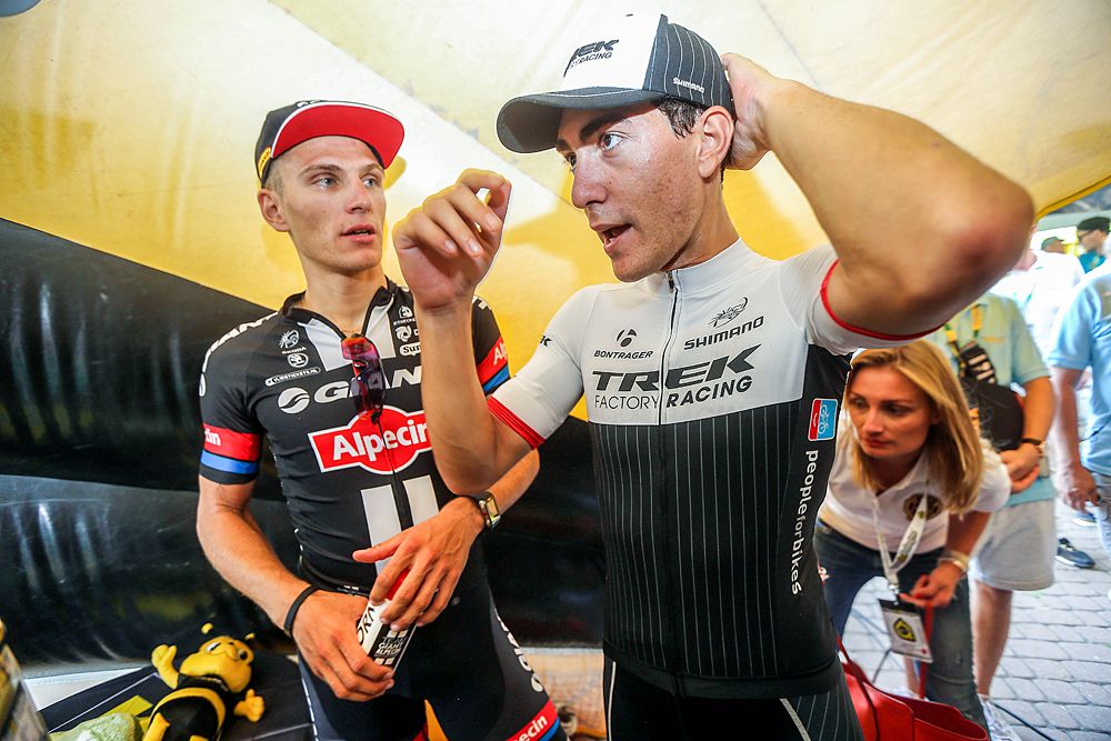 Giacomo Nizzolo and Marcel Kittel in the green room
