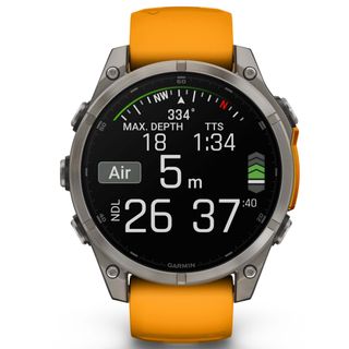 Render of the Garmin Fenix 8 in a dive sport mode.