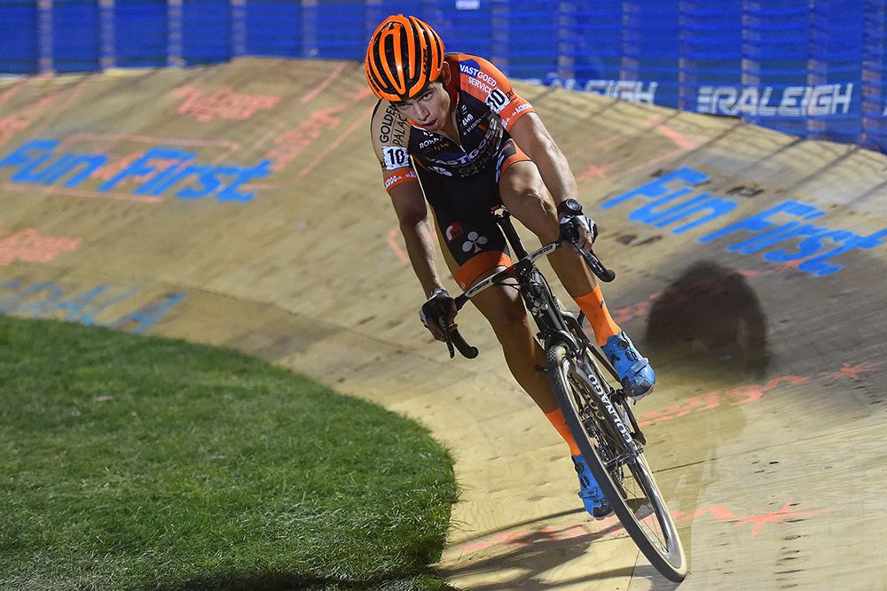 Wout Van Aert takes the corner