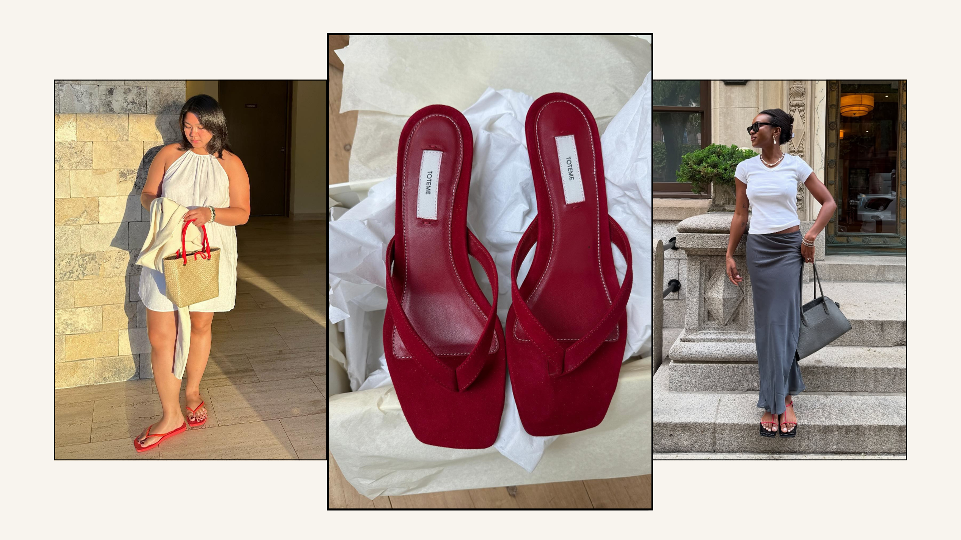 Three influnceres wearing red sandals