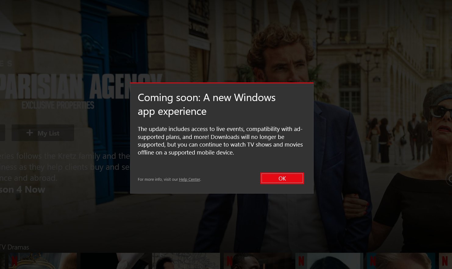 Windows Netflix app message