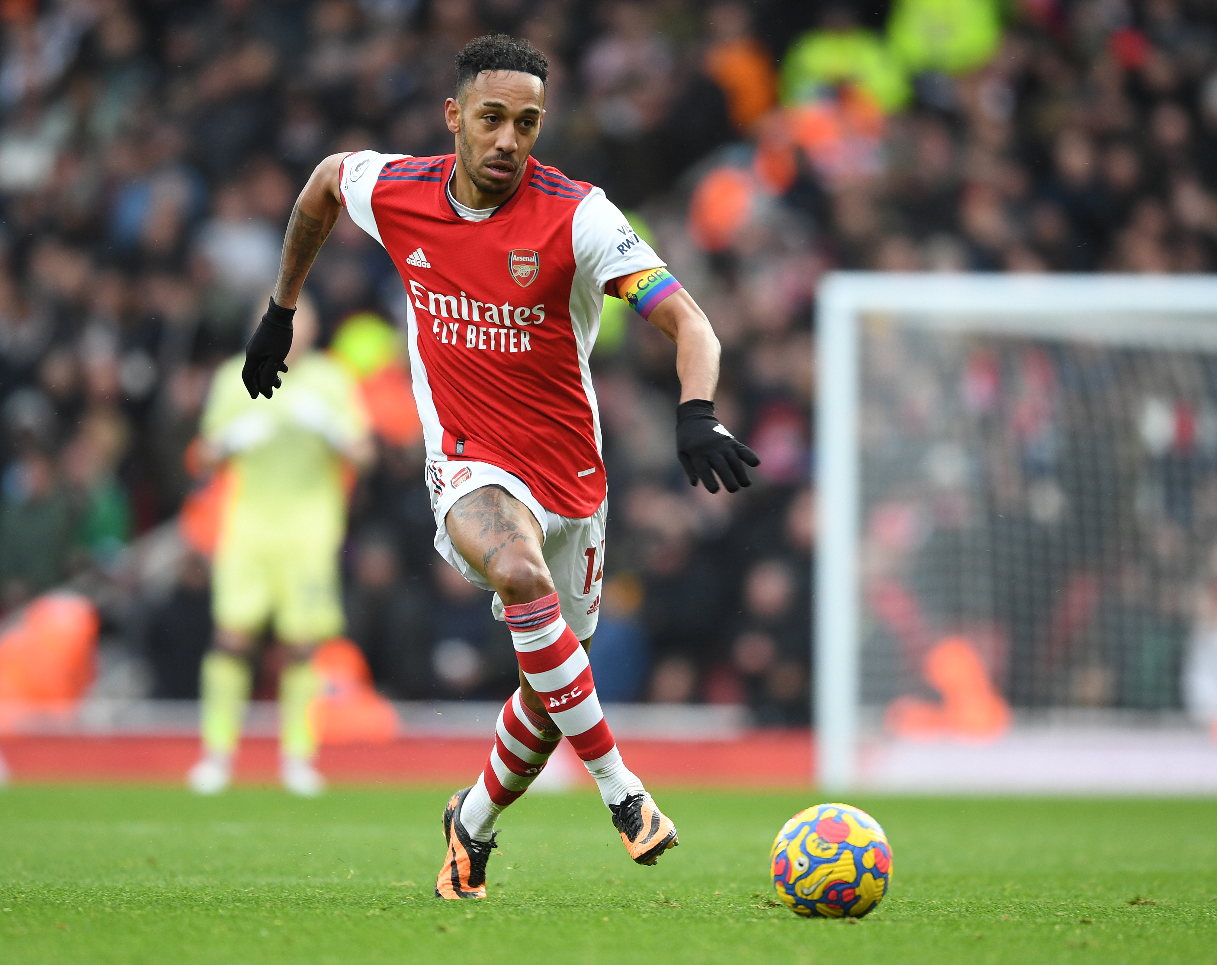 Pierre-Emerick Aubameyang in action for Arsenal against Newcastle United in November 2021.