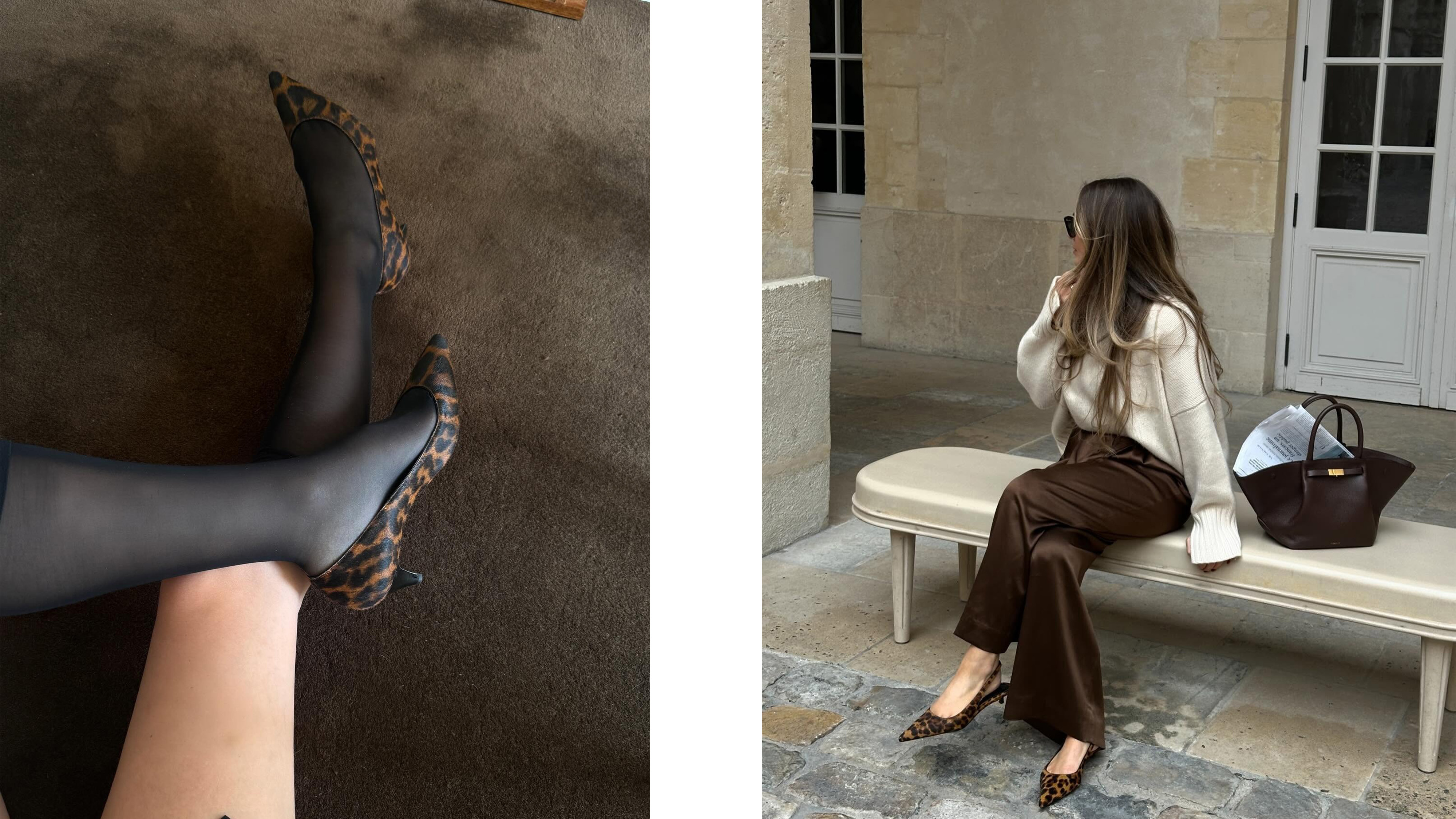 Two women wear leopard-print shoes