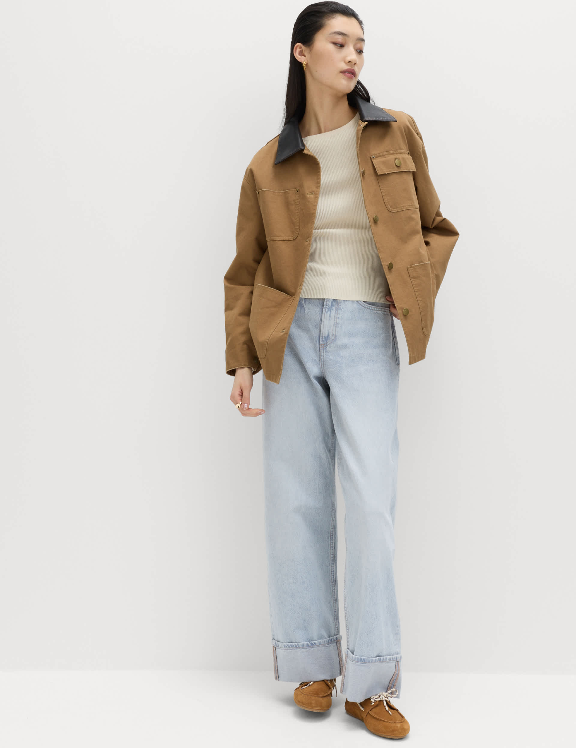 High Waisted Wide Leg Turn Up Jeans