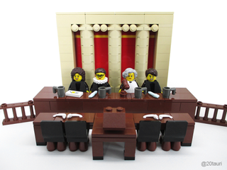 Lego figures in a court room