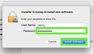 Enter password, click install
