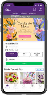 Fresh flowers with just a few taps.Send flowers and other plants, small gifts, edible arrangements, and more quickly using the 1-800-Flowers app. Check out with Apple Pay for a Mother's Day order and save up to $15.