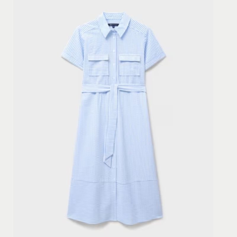blue and white stripe shirt dress
