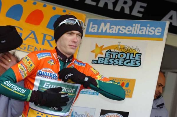 Pierre Rolland (Europcar) celebrates on the podium.