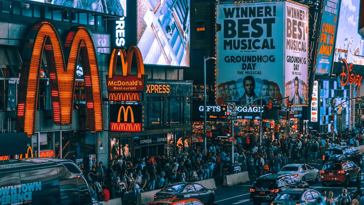 McDonald&#039;s restaurant on a busy street