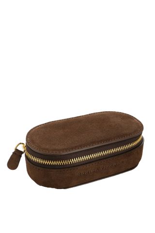 Leather Suede Mini Oval Jewellery Box - Chocolate